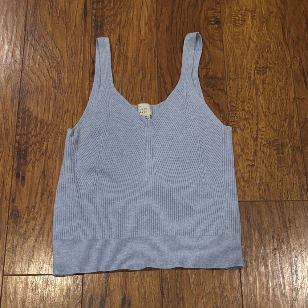 a new day Sky Blue Ribbed Tank Top